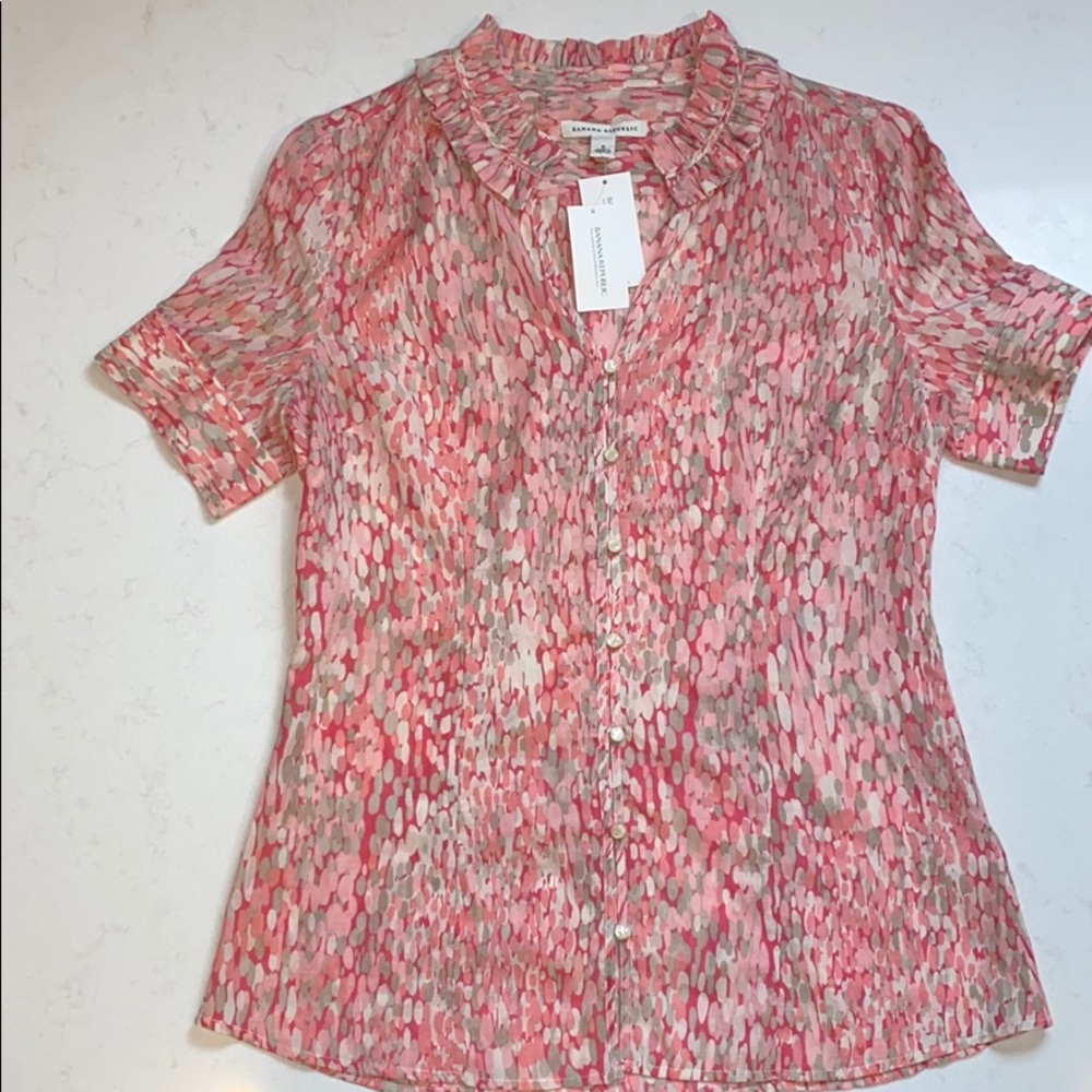 Banana Republic Ruffle Neck Button Down Blouse